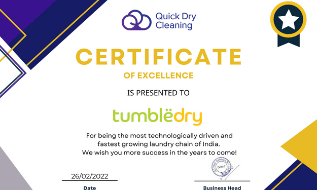 Certificate Of Excellence to Tumbledry by QDC