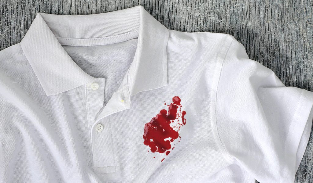 Fresh blood stains on clothes
