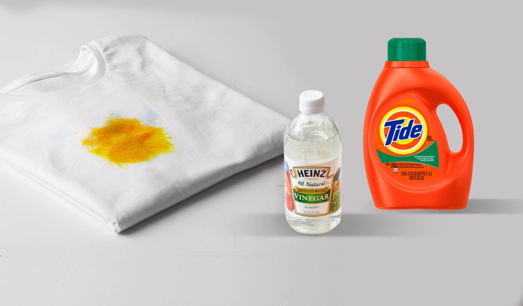 Use vinegar and detergent to remove turmeric stains