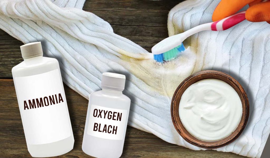 Oxygen bleach & ammonia can remove armpit stains and odour