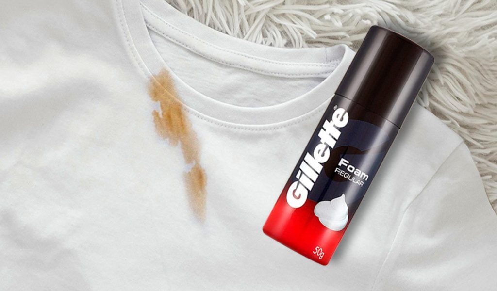 Remove makeup stains using shaving cream or foam