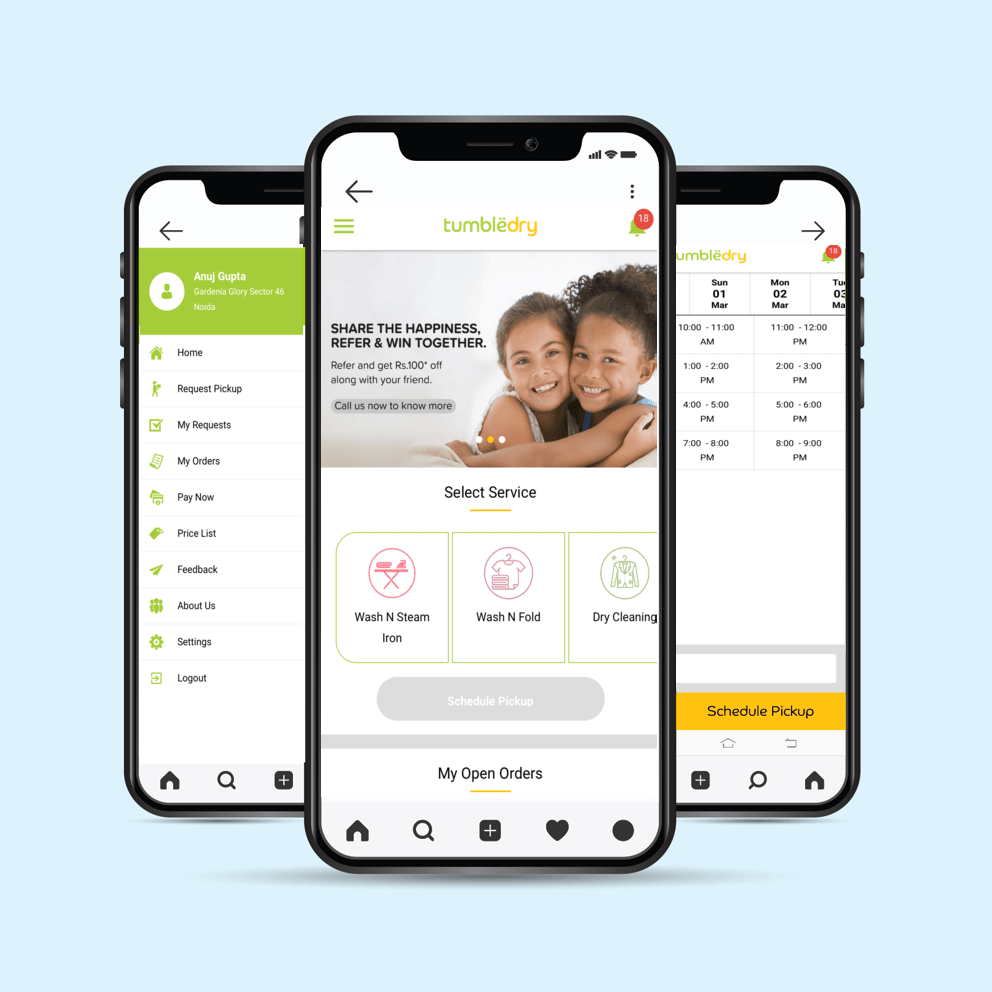 Download tumbledry app for dry cleaning services in Delhi