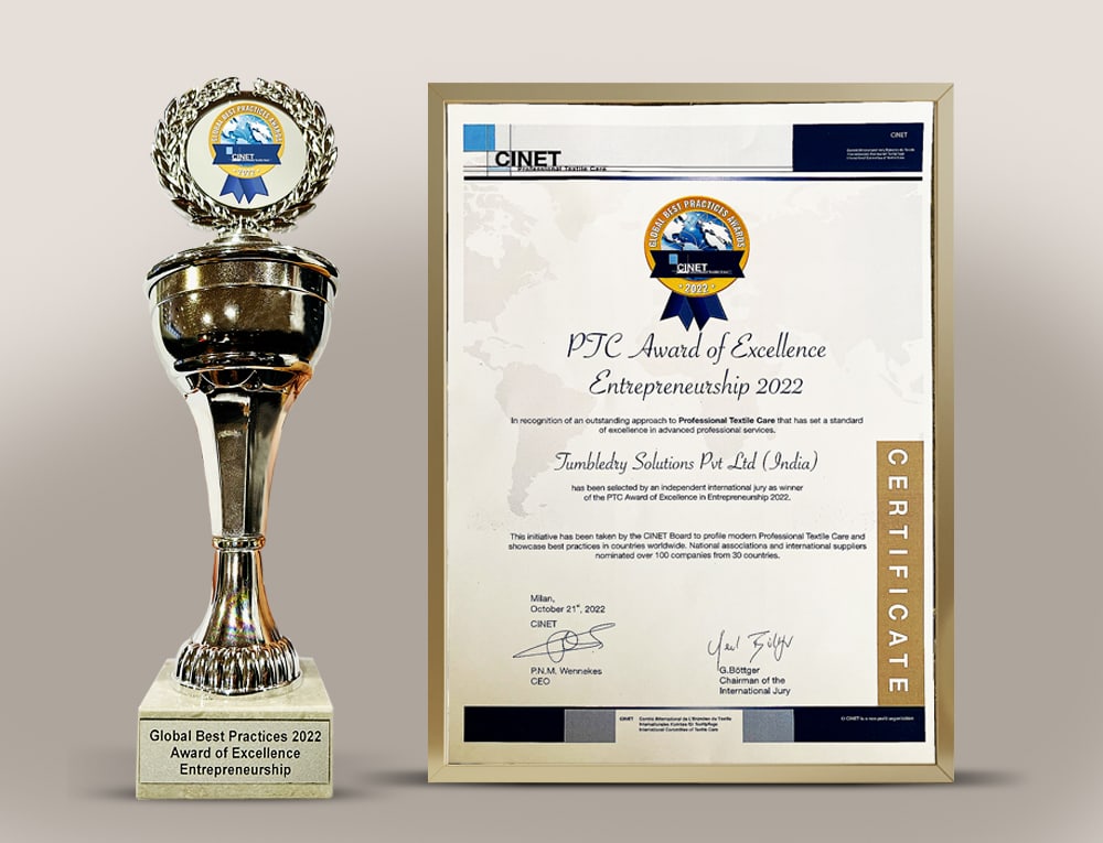 Tumbledry won the PTC award by CINET, Ranked India's No. 1 & World's 5th Best Laundry Brand