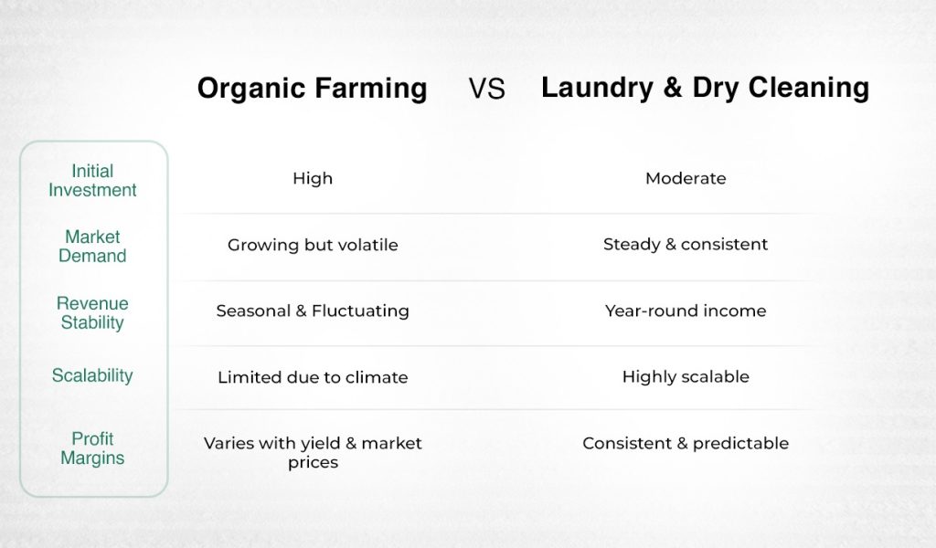 Organic Farming Vs Laundry & Dry Cleaning Business